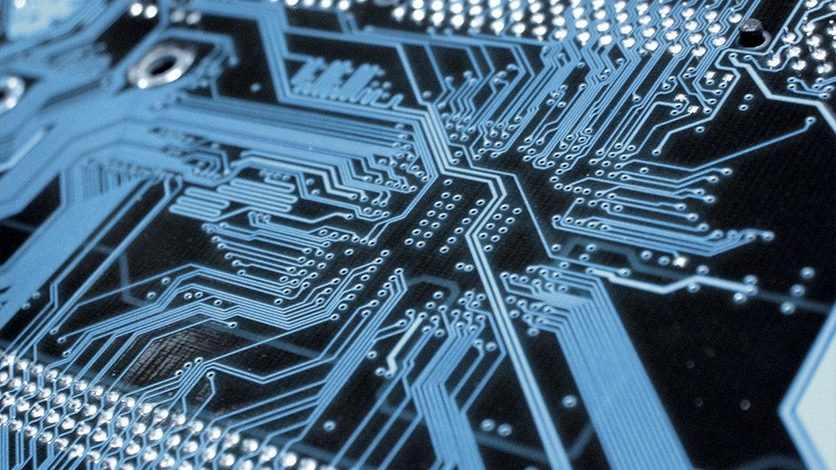 Superconductor microchip with blue overlay