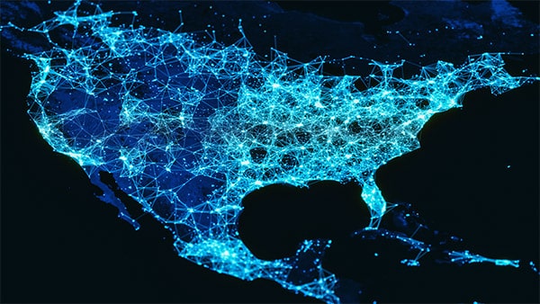 Electrical Power Grid showing the shape of the United States