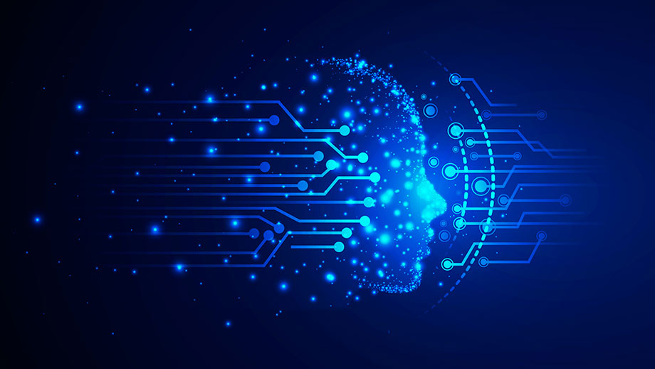 Ai digital nodes creating a face