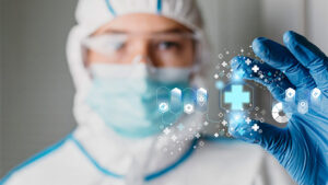 Doctor holding augmented reality medical-related digital icons