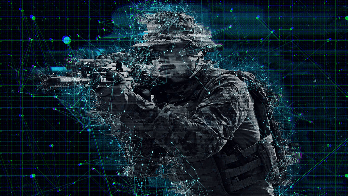 Military and AI blended image