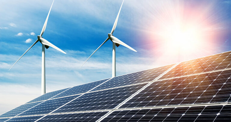 Solar panels and wind turbines